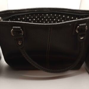 Black Relic by Fossil Polka Dot Braided Handles Leather Purse